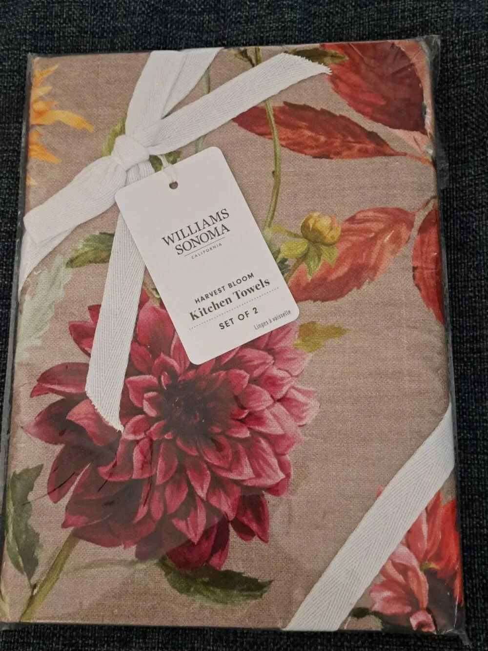 WILLIAM SONOMA NWT KITCHEN TOWELS 100% COTTON THANKSGIVING HARVEST BLOOM FALL